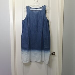 Blue and White Ombre Sleeveless Dress. It has pockets